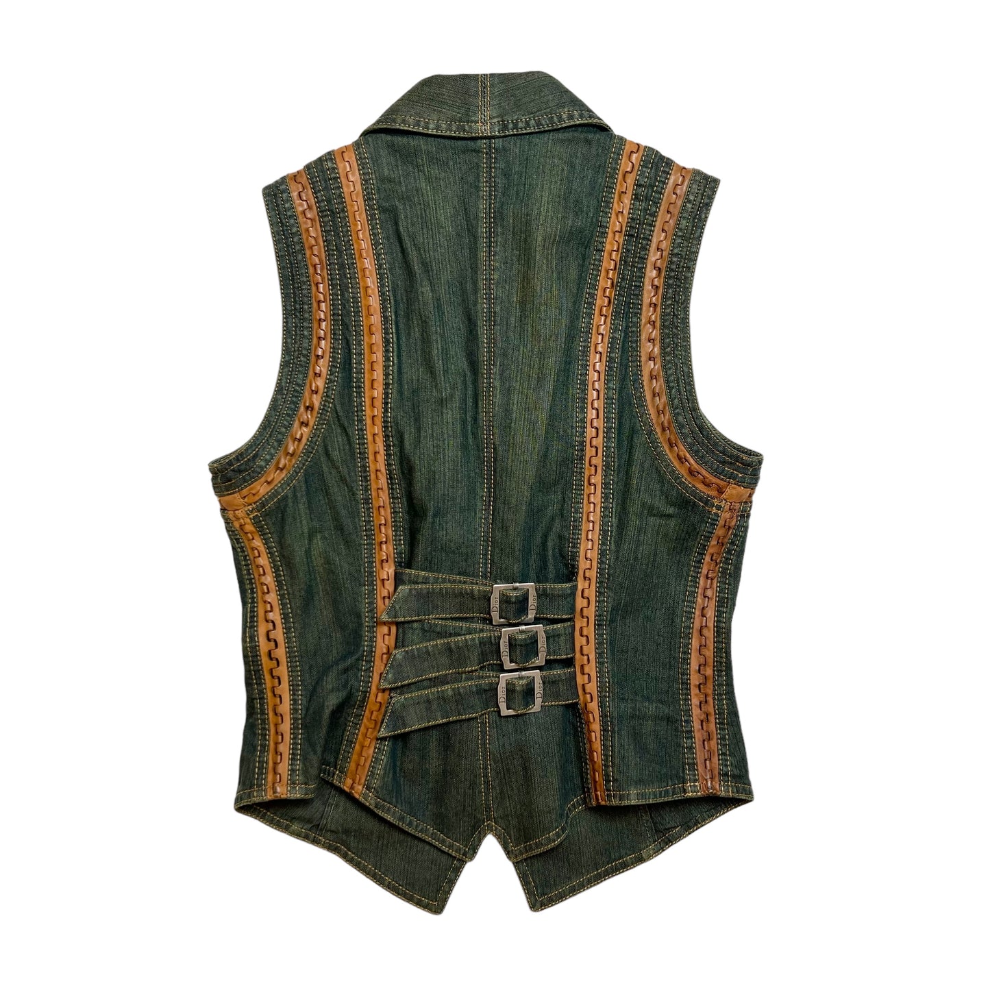 Deadstock 2006 Christian Dior Boutique denim/leather vest