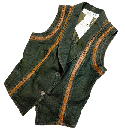 Deadstock 2006 Christian Dior Boutique denim/leather vest