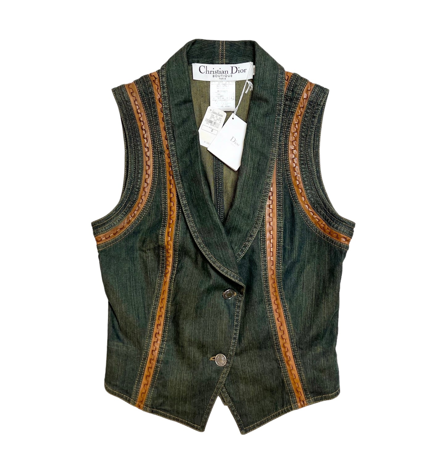 Deadstock 2006 Christian Dior Boutique denim/leather vest