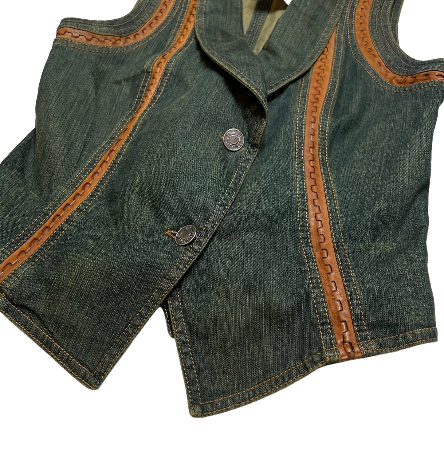 Deadstock 2006 Christian Dior Boutique denim/leather vest