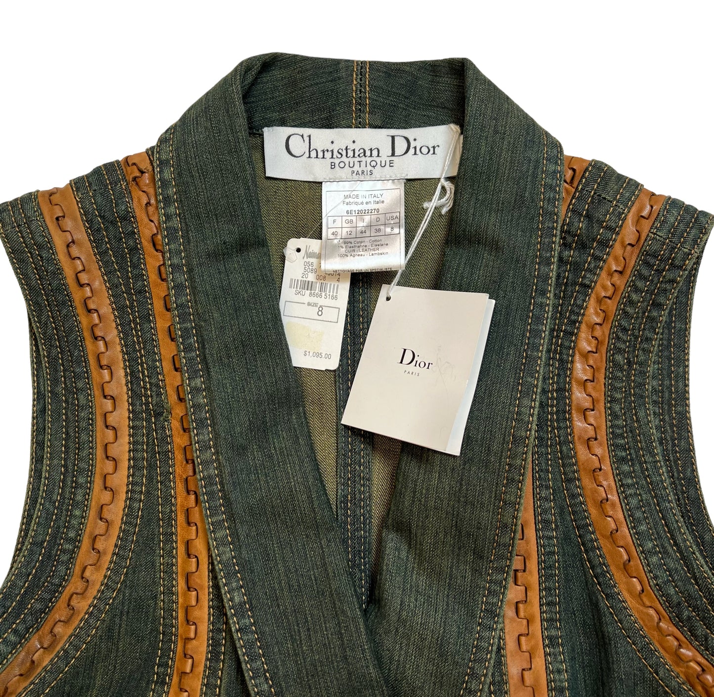 Deadstock 2006 Christian Dior Boutique denim/leather vest