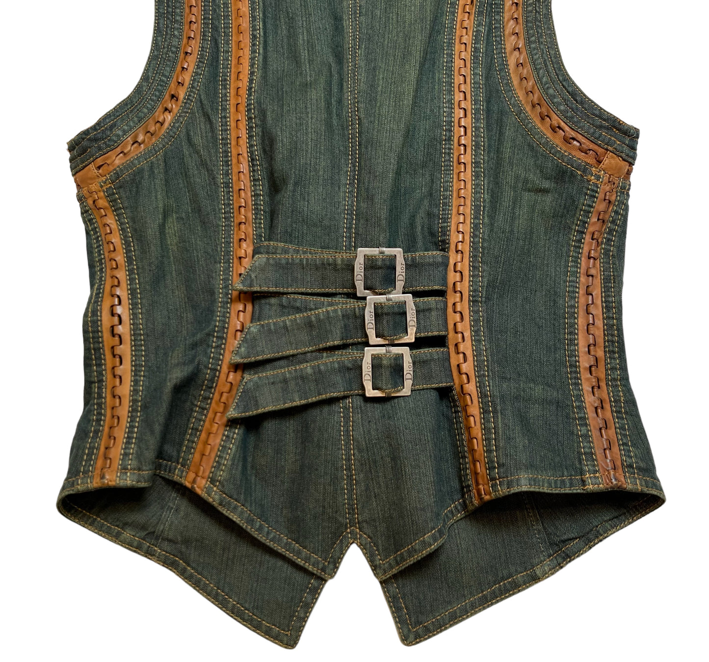 Deadstock 2006 Christian Dior Boutique denim/leather vest