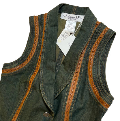 Deadstock 2006 Christian Dior Boutique denim/leather vest